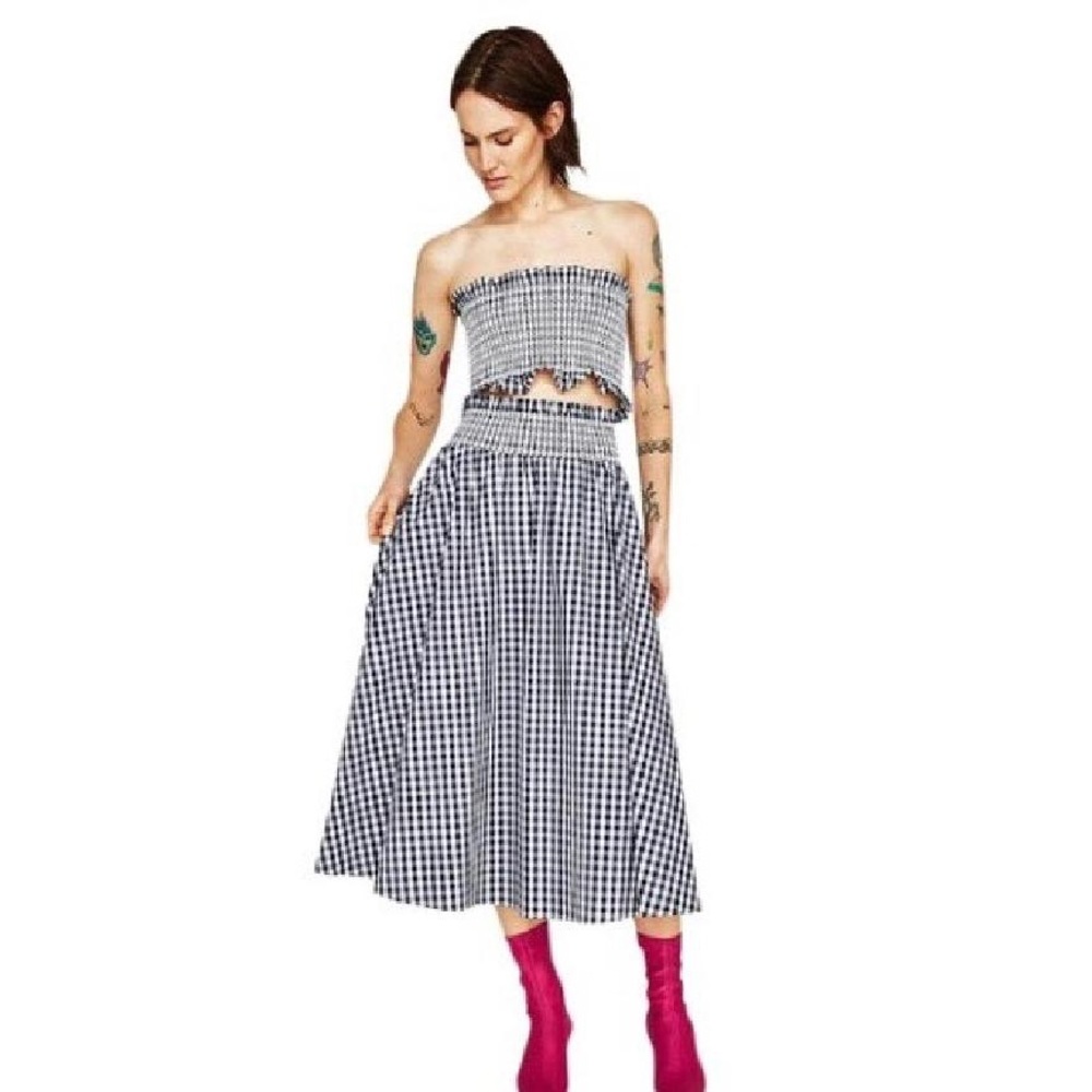 Zara navy gingham set skirt